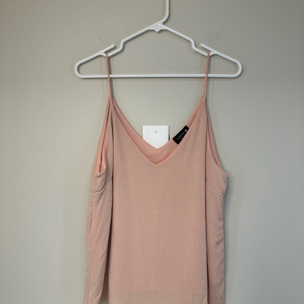 Paperoc light pink Camisole tank Top spaghetti strap silver metallic XL shirt